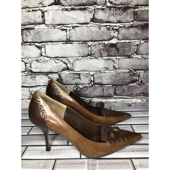 Max Studio Quibble Brown Leather Pointed Tassel High Heels Women Sz 8.5M US/39EU - Picture 6 of 16